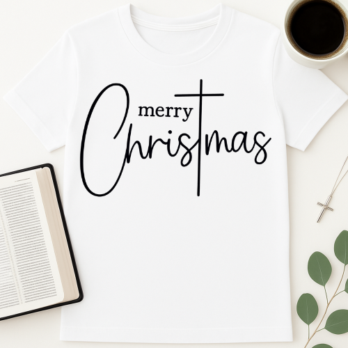Merry Christmas Cross Typography T-Shirt