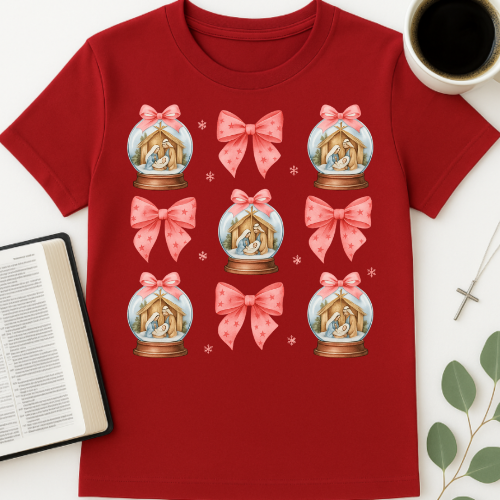 Snow Globe & Pink Bow Pattern T-Shirt