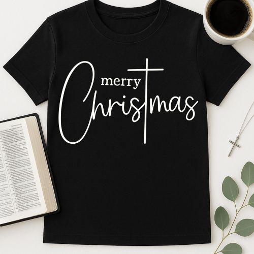 Merry Christmas Cross Typography T-Shirt