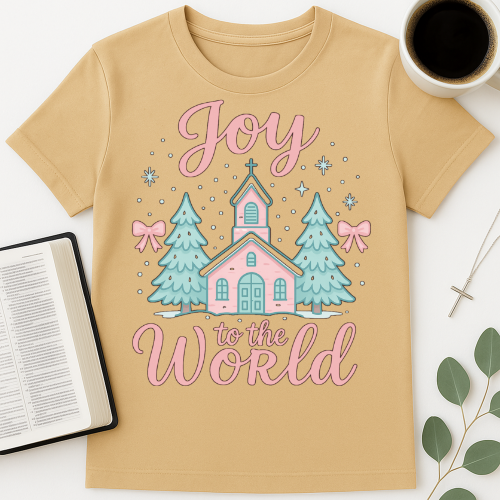 Joy to the World Christmas and Pink Bows T-Shirt