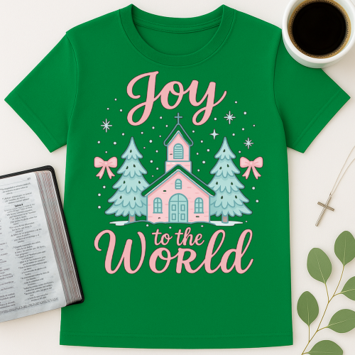 Joy to the World Christmas and Pink Bows T-Shirt