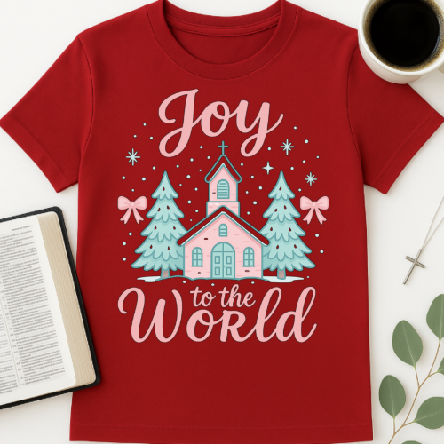 Joy to the World Christmas and Pink Bows T-Shirt